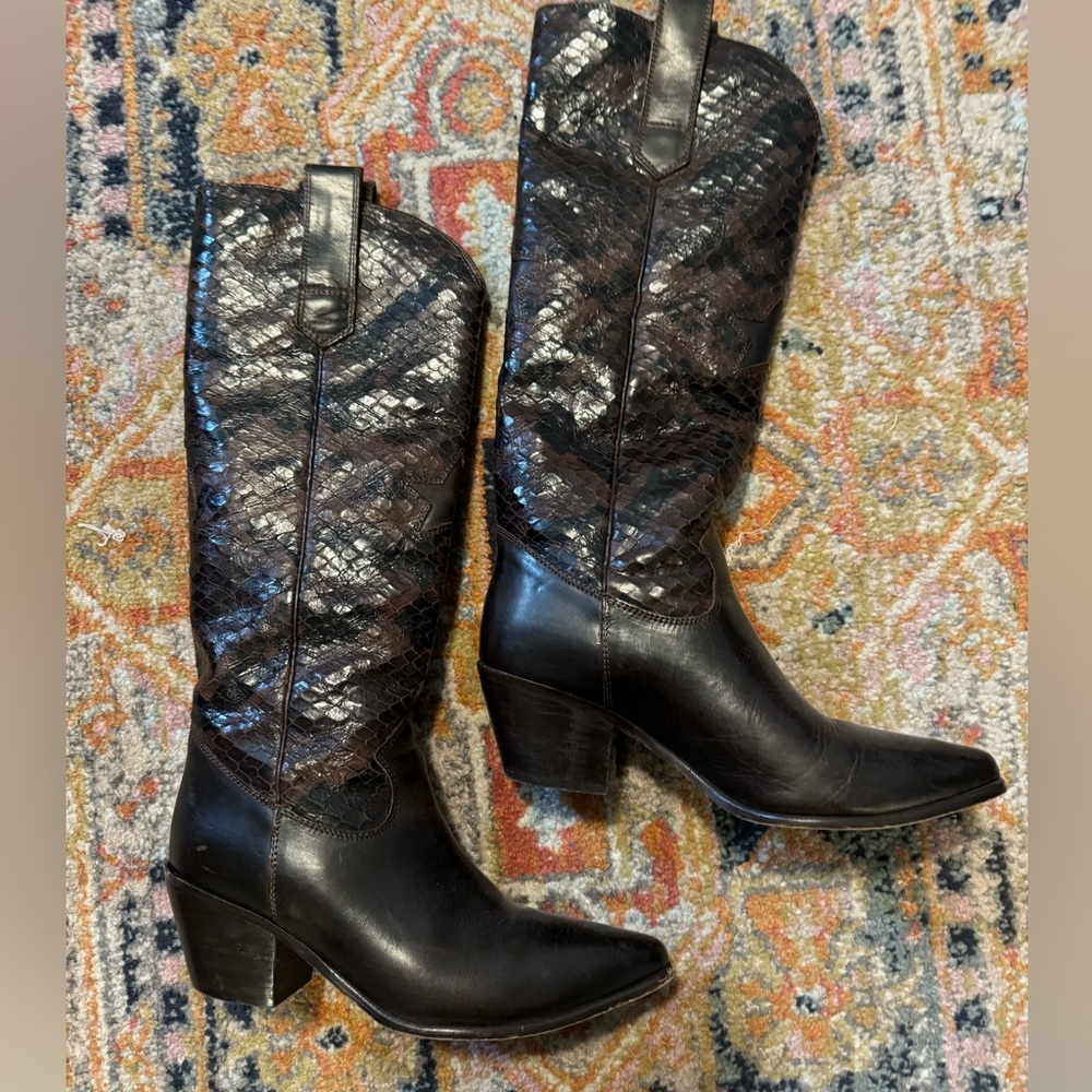Seychelles brown croc embossed leather cowboy boots